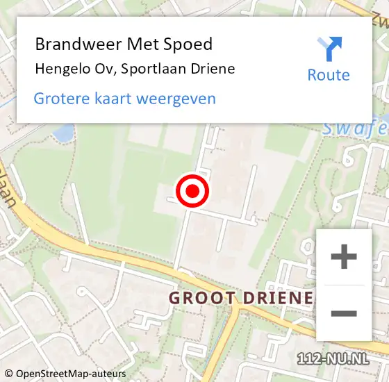Locatie op kaart van de 112 melding: Brandweer Met Spoed Naar Hengelo Ov, Sportlaan Driene op 29 oktober 2019 00:17