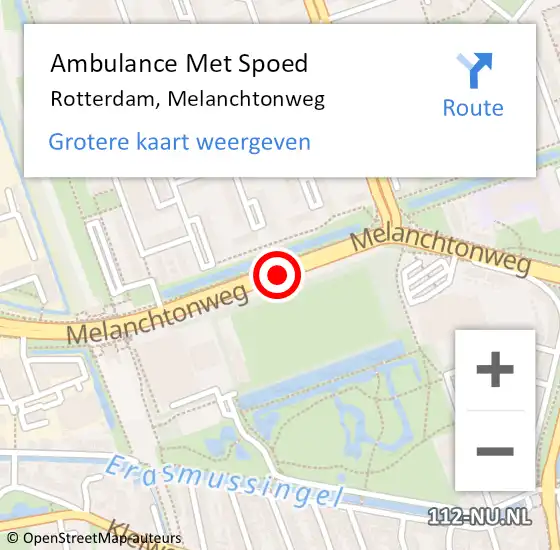 Locatie op kaart van de 112 melding: Ambulance Met Spoed Naar Rotterdam, Melanchtonweg op 29 oktober 2019 08:22