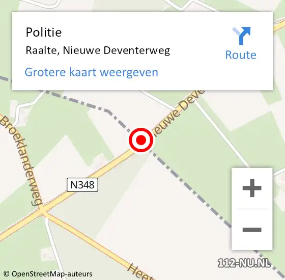 Locatie op kaart van de 112 melding: Politie Raalte, Nieuwe Deventerweg op 29 oktober 2019 09:01