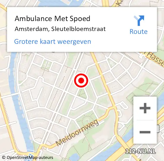 Locatie op kaart van de 112 melding: Ambulance Met Spoed Naar Amsterdam, Sleutelbloemstraat op 29 oktober 2019 09:46