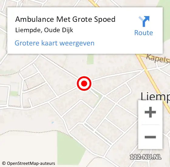 Locatie op kaart van de 112 melding: Ambulance Met Grote Spoed Naar Liempde, Oude Dijk op 29 oktober 2019 10:12