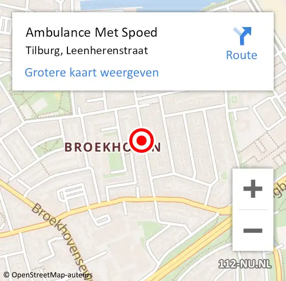 Locatie op kaart van de 112 melding: Ambulance Met Spoed Naar Tilburg, Leenherenstraat op 29 oktober 2019 10:38