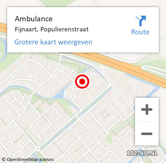 Locatie op kaart van de 112 melding: Ambulance Fijnaart, Populierenstraat op 29 oktober 2019 10:39