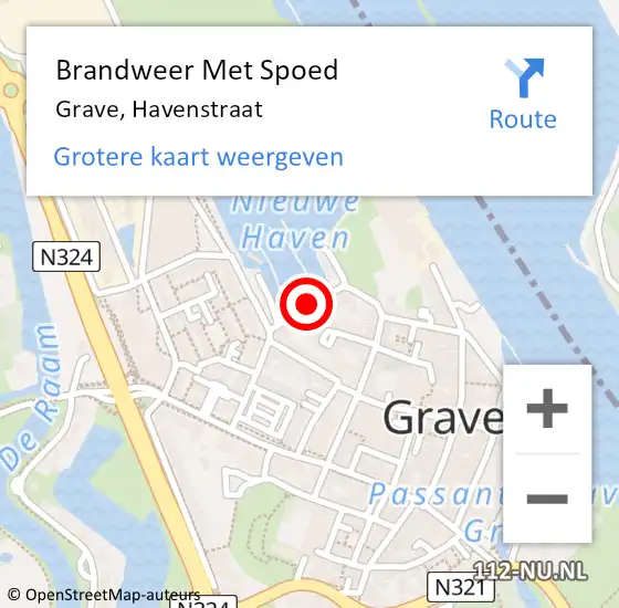 Locatie op kaart van de 112 melding: Brandweer Met Spoed Naar Grave, Havenstraat op 29 oktober 2019 11:27