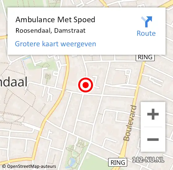 Locatie op kaart van de 112 melding: Ambulance Met Spoed Naar Roosendaal, Damstraat op 29 oktober 2019 12:19