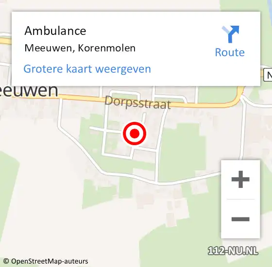 Locatie op kaart van de 112 melding: Ambulance Meeuwen, Korenmolen op 29 oktober 2019 13:01