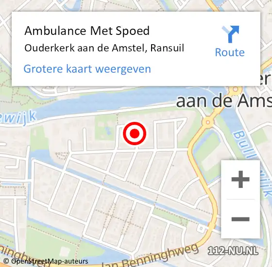 Locatie op kaart van de 112 melding: Ambulance Met Spoed Naar Ouderkerk aan de Amstel, Ransuil op 29 oktober 2019 13:34