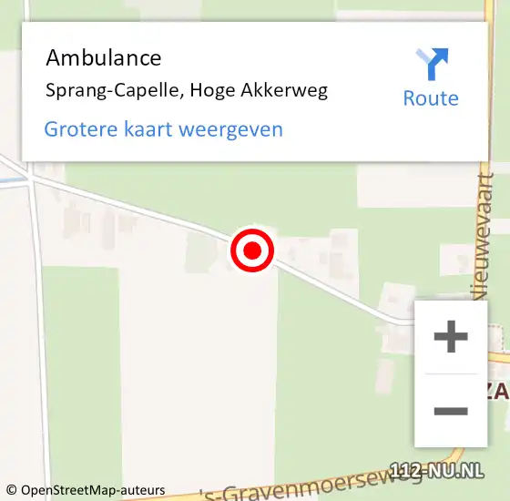 Locatie op kaart van de 112 melding: Ambulance Sprang-Capelle, Hoge Akkerweg op 29 oktober 2019 14:15