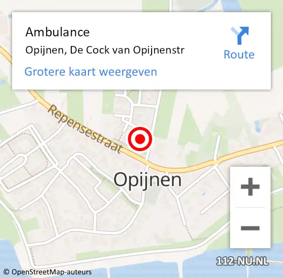 Locatie op kaart van de 112 melding: Ambulance Opijnen, De Cock van Opijnenstr op 29 oktober 2019 15:11