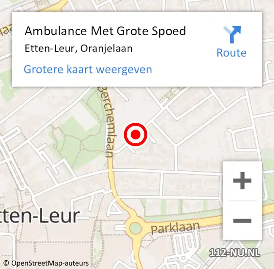 Locatie op kaart van de 112 melding: Ambulance Met Grote Spoed Naar Etten-Leur, Oranjelaan op 29 oktober 2019 16:04