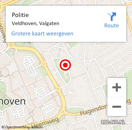 Locatie op kaart van de 112 melding: Politie Veldhoven, Valgaten op 29 oktober 2019 16:22