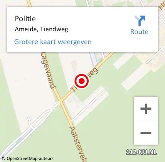 Locatie op kaart van de 112 melding: Politie Ameide, Tiendweg op 29 oktober 2019 17:44