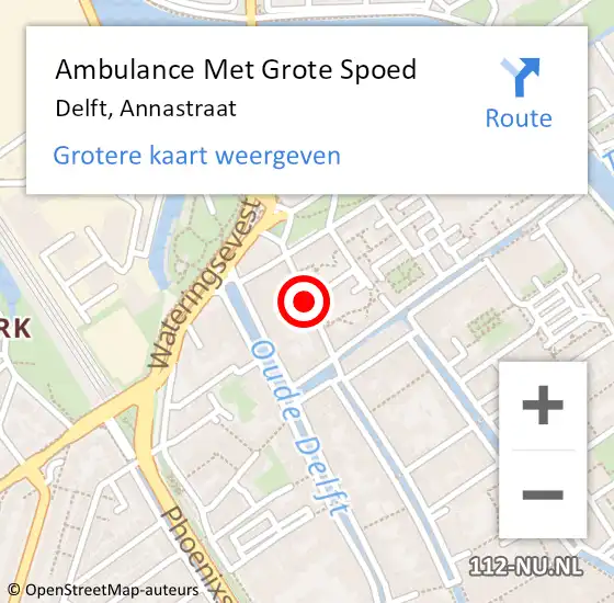 Locatie op kaart van de 112 melding: Ambulance Met Grote Spoed Naar Delft, Annastraat op 29 oktober 2019 18:28