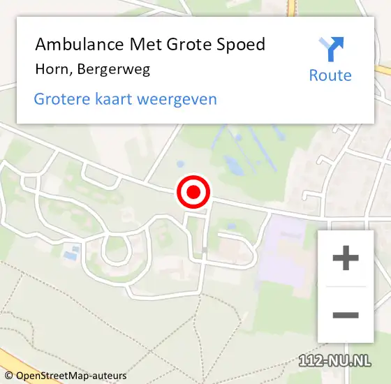 Locatie op kaart van de 112 melding: Ambulance Met Grote Spoed Naar Horn, Bergerweg op 29 oktober 2019 19:44