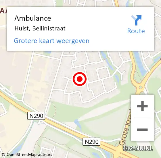 Locatie op kaart van de 112 melding: Ambulance Hulst, Bellinistraat op 18 april 2014 08:06