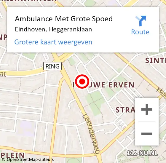 Locatie op kaart van de 112 melding: Ambulance Met Grote Spoed Naar Eindhoven, Heggeranklaan op 29 oktober 2019 21:55