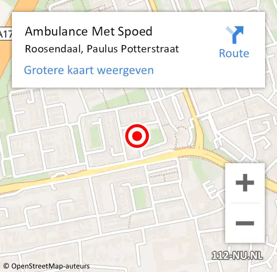 Locatie op kaart van de 112 melding: Ambulance Met Spoed Naar Roosendaal, Paulus Potterstraat op 29 oktober 2019 22:34