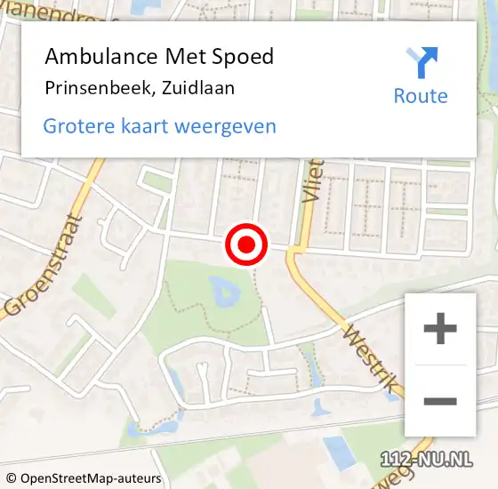 Locatie op kaart van de 112 melding: Ambulance Met Spoed Naar Prinsenbeek, Zuidlaan op 30 oktober 2019 03:05