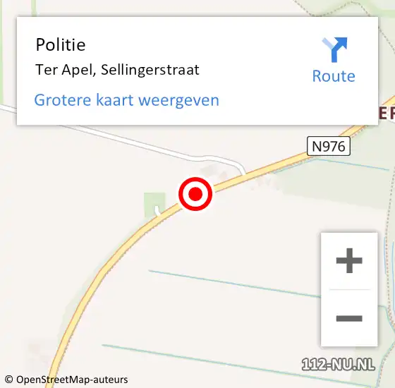 Locatie op kaart van de 112 melding: Politie Ter Apel, Sellingerstraat op 30 oktober 2019 06:24