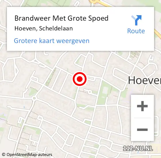 Locatie op kaart van de 112 melding: Brandweer Met Grote Spoed Naar Hoeven, Scheldelaan op 30 oktober 2019 08:13