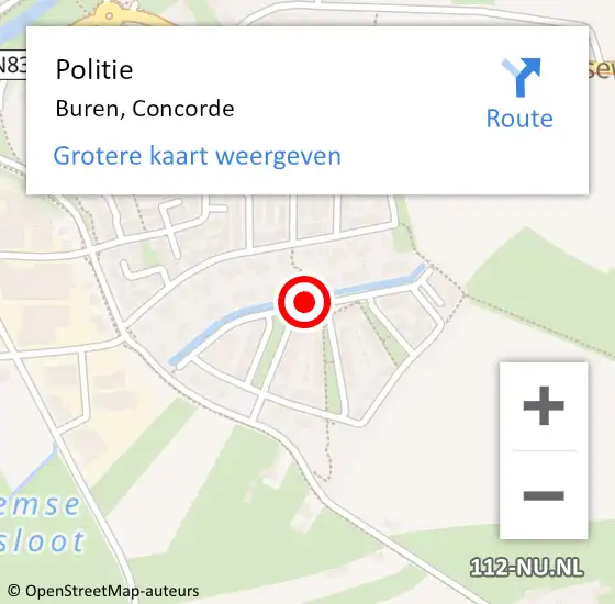 Locatie op kaart van de 112 melding: Politie Buren, Concorde op 30 oktober 2019 08:44