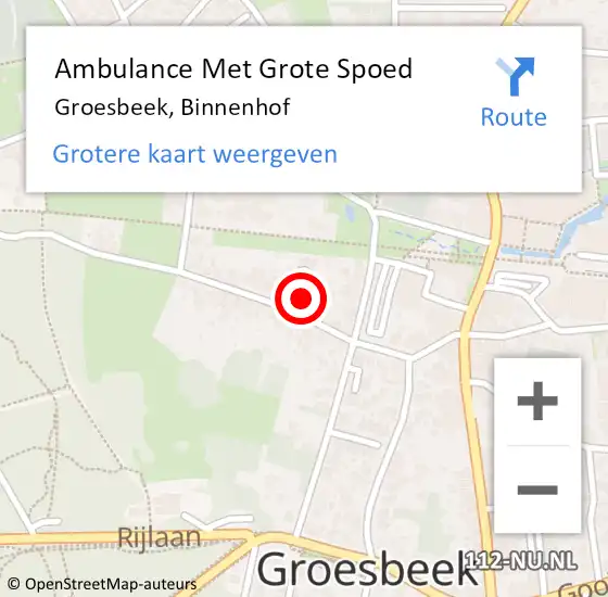 Locatie op kaart van de 112 melding: Ambulance Met Grote Spoed Naar Groesbeek, Binnenhof op 30 oktober 2019 09:32