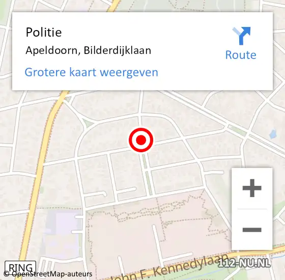 Locatie op kaart van de 112 melding: Politie Apeldoorn, Bilderdijklaan op 30 oktober 2019 10:28