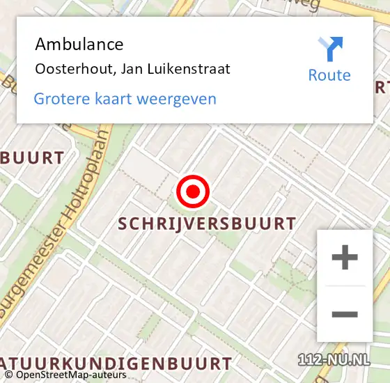 Locatie op kaart van de 112 melding: Ambulance Oosterhout, Jan Luikenstraat op 30 oktober 2019 11:07