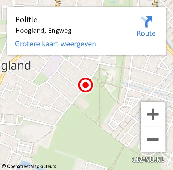 Locatie op kaart van de 112 melding: Politie Hoogland, Engweg op 30 oktober 2019 11:08