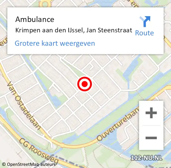 Locatie op kaart van de 112 melding: Ambulance Krimpen aan den IJssel, Jan Steenstraat op 30 oktober 2019 12:53