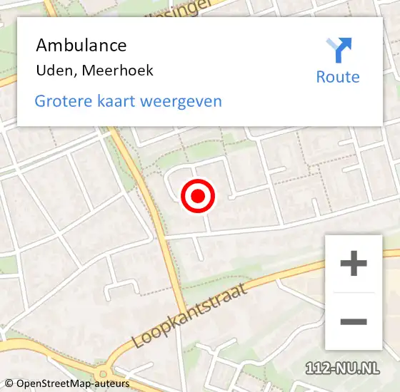 Locatie op kaart van de 112 melding: Ambulance Uden, Meerhoek op 30 oktober 2019 13:33