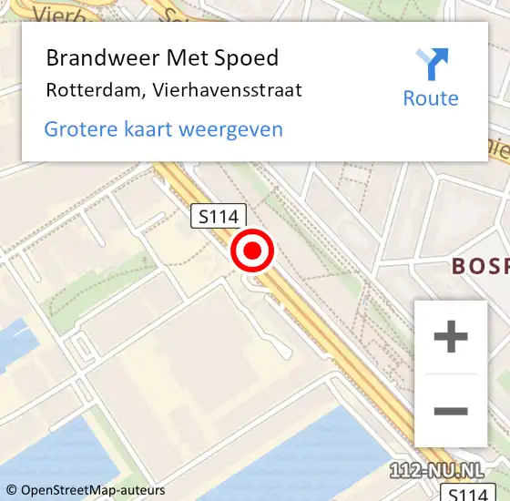 Locatie op kaart van de 112 melding: Brandweer Met Spoed Naar Rotterdam, Vierhavensstraat op 30 oktober 2019 14:51