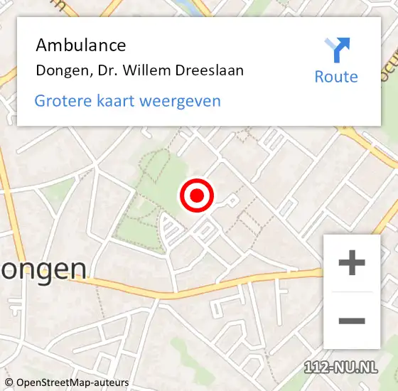 Locatie op kaart van de 112 melding: Ambulance Dongen, Dr. Willem Dreeslaan op 30 oktober 2019 15:48