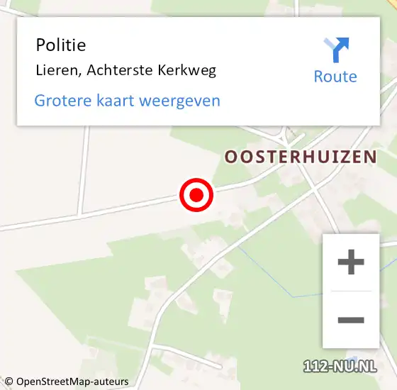 Locatie op kaart van de 112 melding: Politie Lieren, Achterste Kerkweg op 30 oktober 2019 16:18