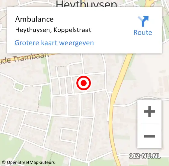 Locatie op kaart van de 112 melding: Ambulance Heythuysen, Koppelstraat op 29 september 2013 07:22