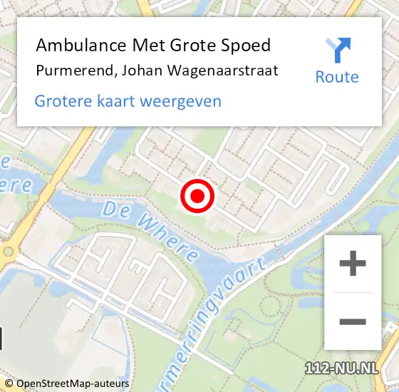 Locatie op kaart van de 112 melding: Ambulance Met Grote Spoed Naar Purmerend, Johan Wagenaarstraat op 30 oktober 2019 18:42