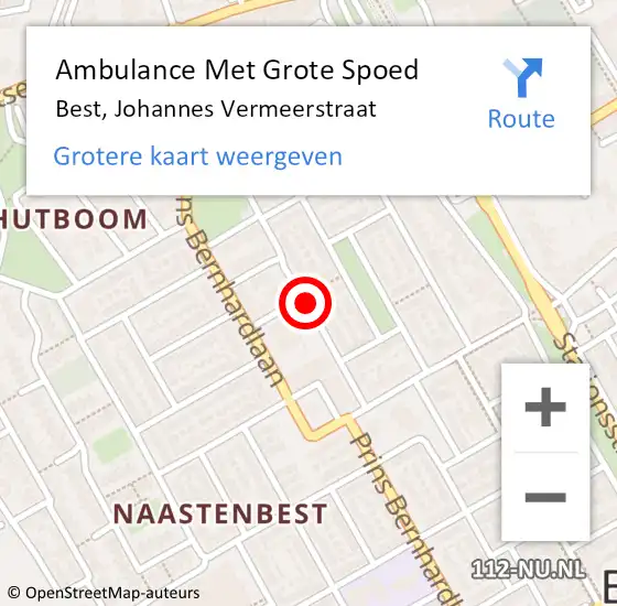 Locatie op kaart van de 112 melding: Ambulance Met Grote Spoed Naar Best, Johannes Vermeerstraat op 30 oktober 2019 21:23