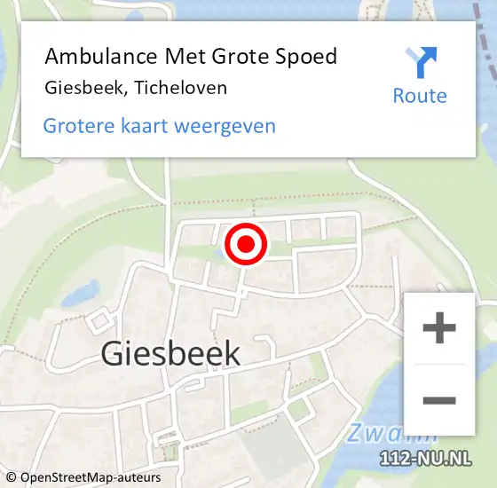 Locatie op kaart van de 112 melding: Ambulance Met Grote Spoed Naar Giesbeek, Ticheloven op 30 oktober 2019 23:39