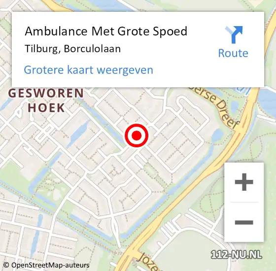 Locatie op kaart van de 112 melding: Ambulance Met Grote Spoed Naar Tilburg, Borculolaan op 31 oktober 2019 01:04