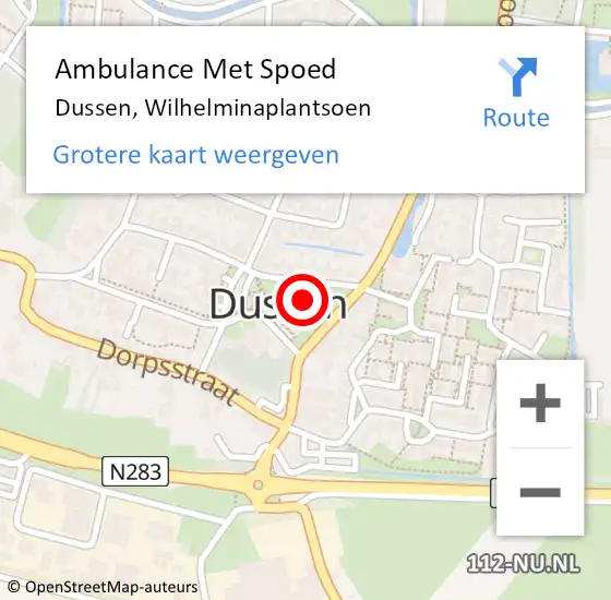 Locatie op kaart van de 112 melding: Ambulance Met Spoed Naar Dussen, Wilhelminaplantsoen op 18 april 2014 10:19