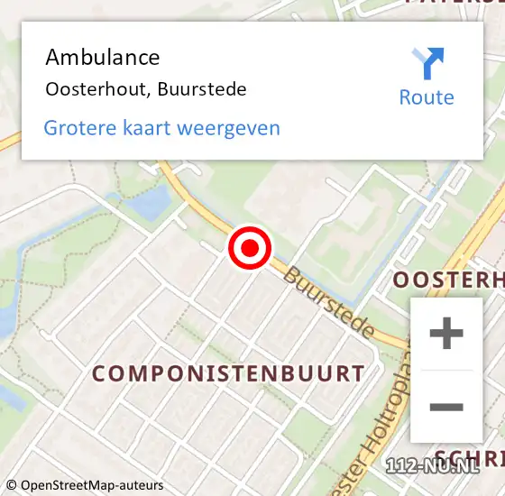 Locatie op kaart van de 112 melding: Ambulance Oosterhout, Buurstede op 31 oktober 2019 09:49