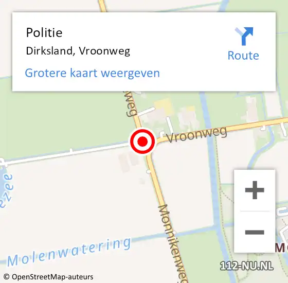 Locatie op kaart van de 112 melding: Politie Dirksland, Vroonweg op 31 oktober 2019 10:14