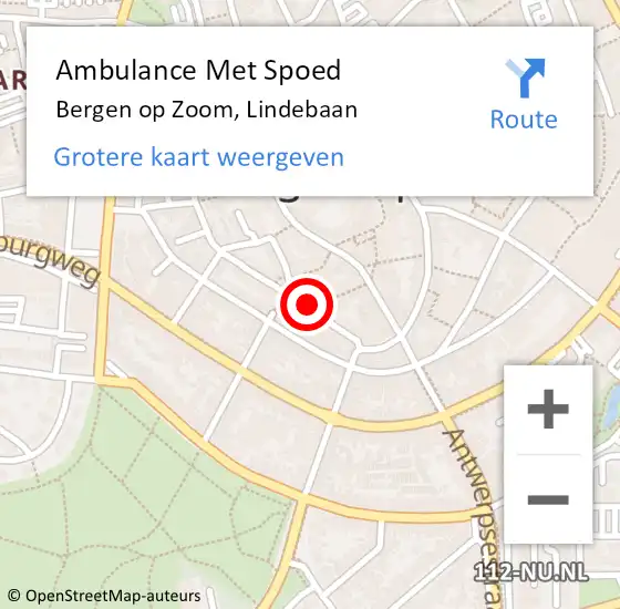 Locatie op kaart van de 112 melding: Ambulance Met Spoed Naar Bergen op Zoom, Lindebaan op 31 oktober 2019 10:31