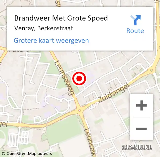 Locatie op kaart van de 112 melding: Brandweer Met Grote Spoed Naar Venray, Berkenstraat op 31 oktober 2019 11:58