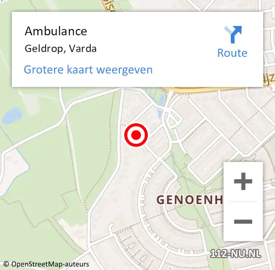 Locatie op kaart van de 112 melding: Ambulance Geldrop, Varda op 31 oktober 2019 12:40