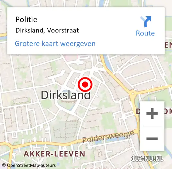 Locatie op kaart van de 112 melding: Politie Dirksland, Voorstraat op 31 oktober 2019 13:54