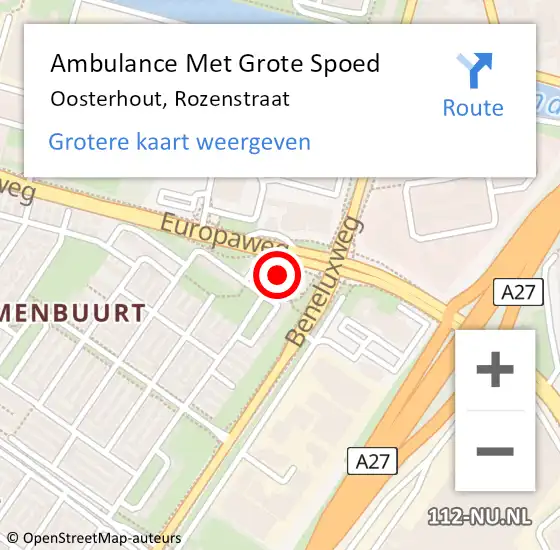 Locatie op kaart van de 112 melding: Ambulance Met Grote Spoed Naar Oosterhout, Rozenstraat op 31 oktober 2019 13:55