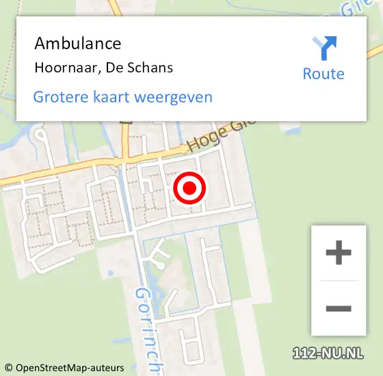 Locatie op kaart van de 112 melding: Ambulance Hoornaar, De Schans op 31 oktober 2019 14:54