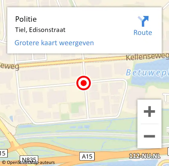 Locatie op kaart van de 112 melding: Politie Tiel, Edisonstraat op 31 oktober 2019 15:15