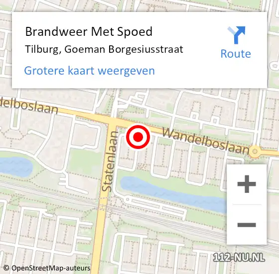 Locatie op kaart van de 112 melding: Brandweer Met Spoed Naar Tilburg, Goeman Borgesiusstraat op 31 oktober 2019 15:26